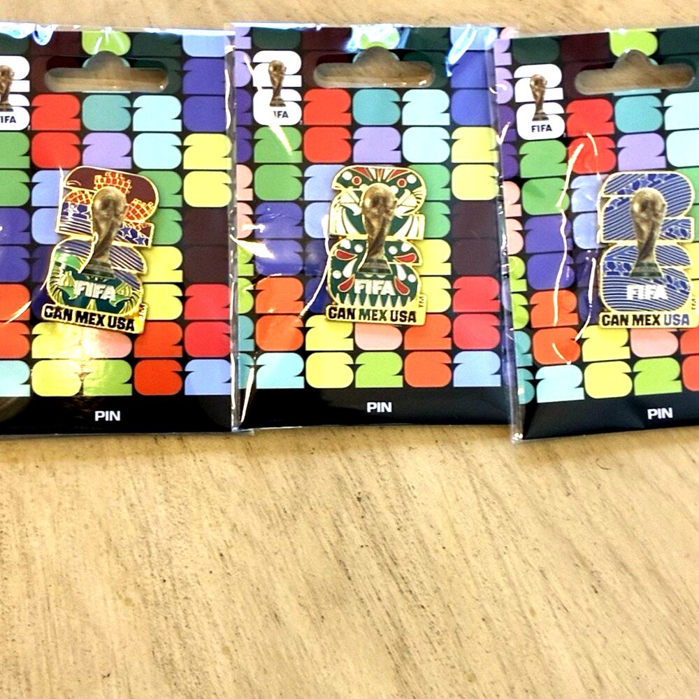 3 NEW FIFA World Cup 2026 Official Lapel Pins Trophy CAN MEX USA SEALED Lot Of 3